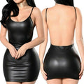 23,29 USD - Robe courte sexy en similicuir dos nu, idéale pour les soirées en boîte. Robe moulante noire effet mouillé en latex, soutien-gorge push-up, mini-robe.