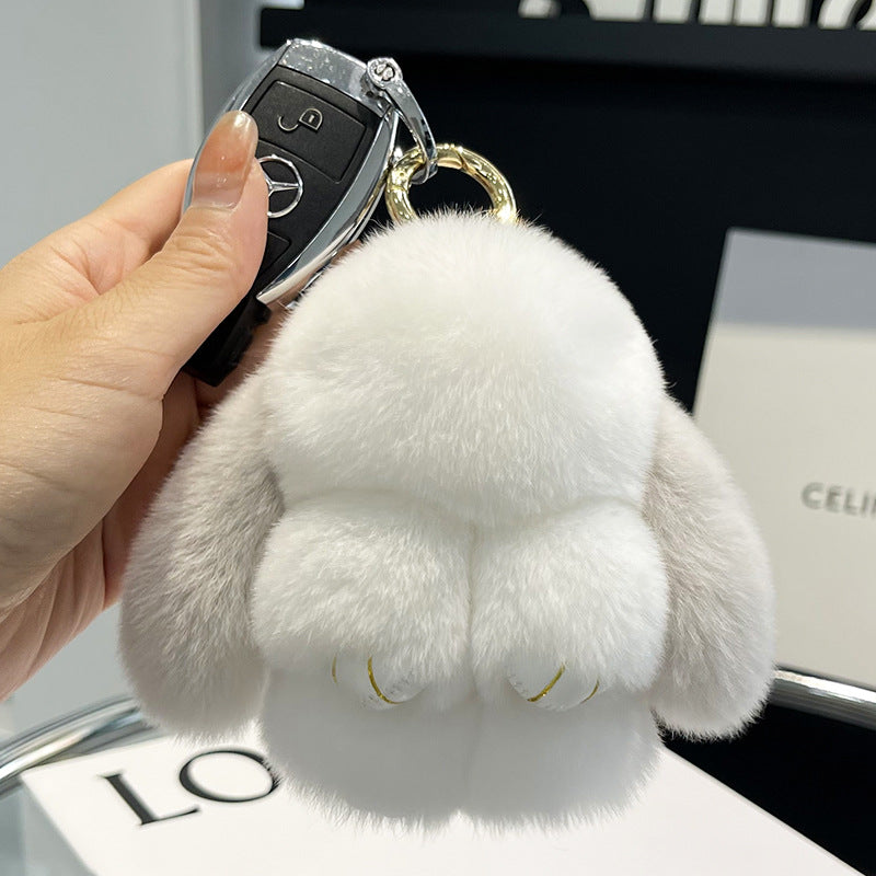 17,46 USD - Adorable lapin Rex en fourrure, porte-clés/pendentif/mini-sac en peluche, ornement lapin