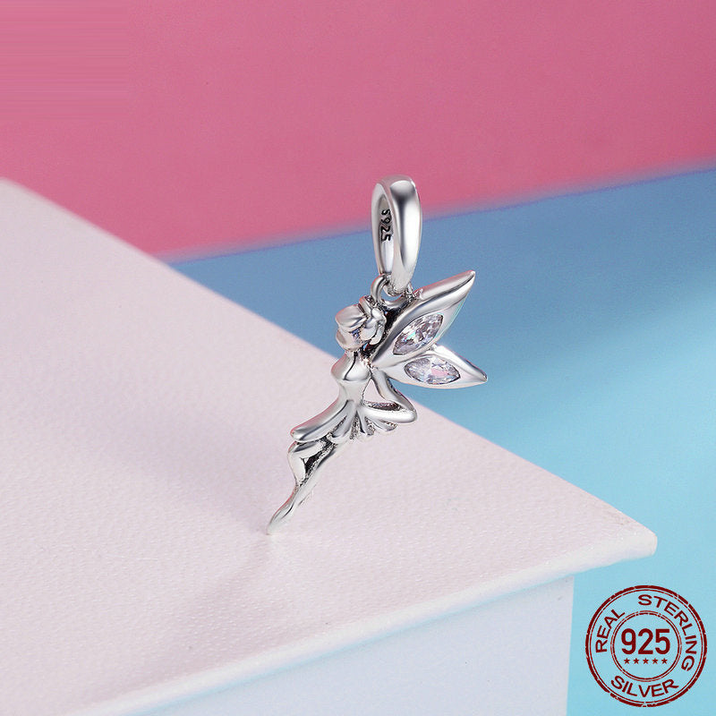Accessoires en argent sterling S925 pour femmes : Bracelet pendentif fée des fleurs à faire soi-même, breloque pour collier personnalisée