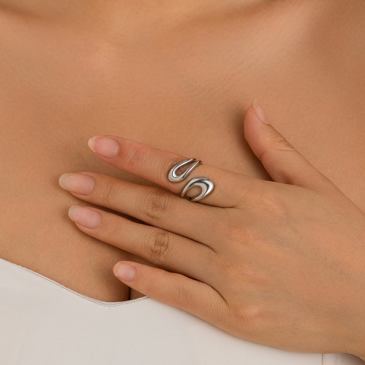 USD 7.70 - Geometric ring, open niche ring, index finger ring, curved lava metal ring