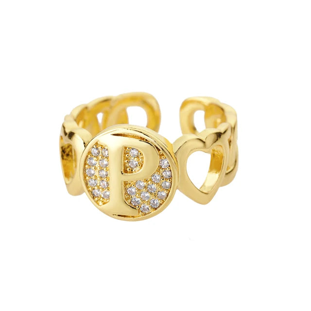 USD 7.92 - Women's Rainbow Zircon Initial Ring, Gold Stainless Steel, Adjustable, Bohemian Style. Couple Ring. Baguette Style Jewelry.