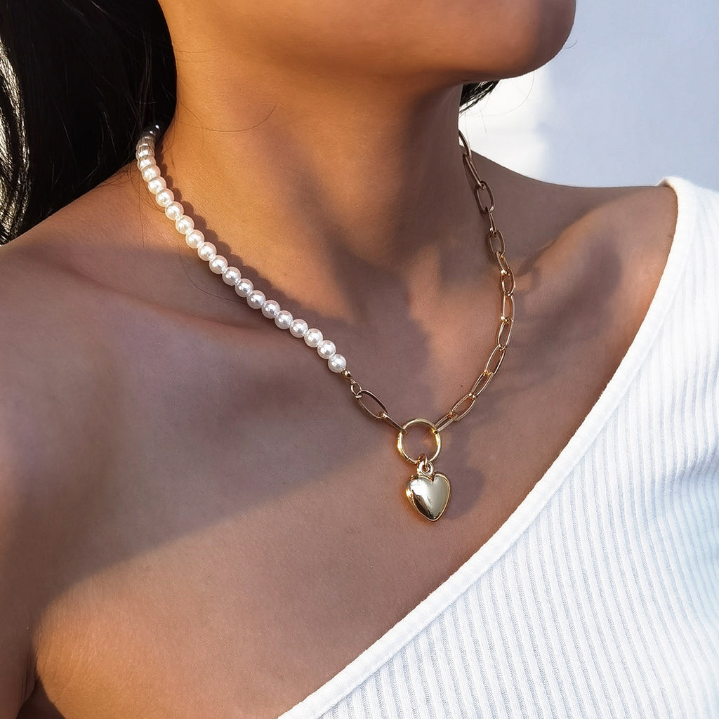 18,51 USD - Collier ras du cou en perles en forme de cœur, collier pour femme