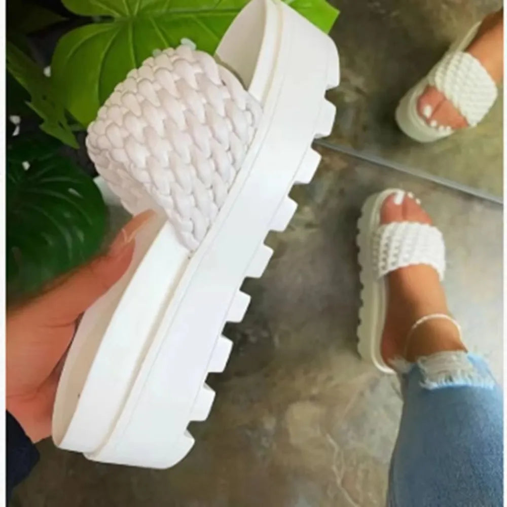 Open Toe PU Leather Platform Sandals
