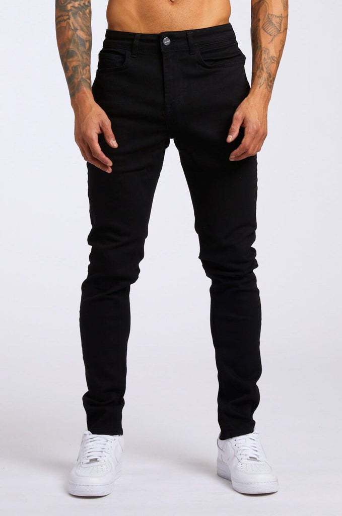 25.61 USD Jean  taille haute pour homme - Pantalon en denim noir coupe
