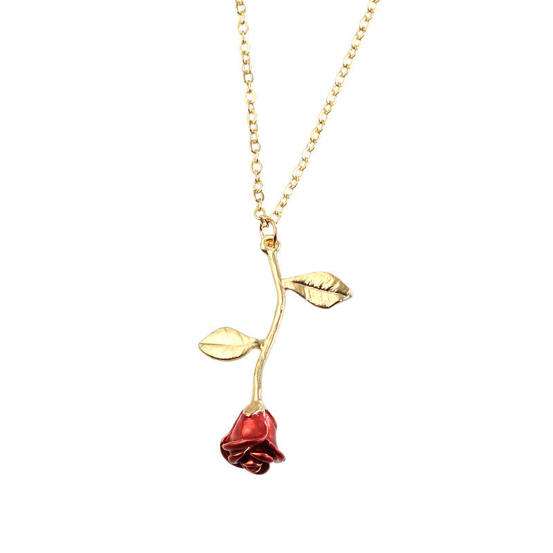 Collar con colgante de rosa roja creativo, regalo ideal para el Día de San Valentín.
