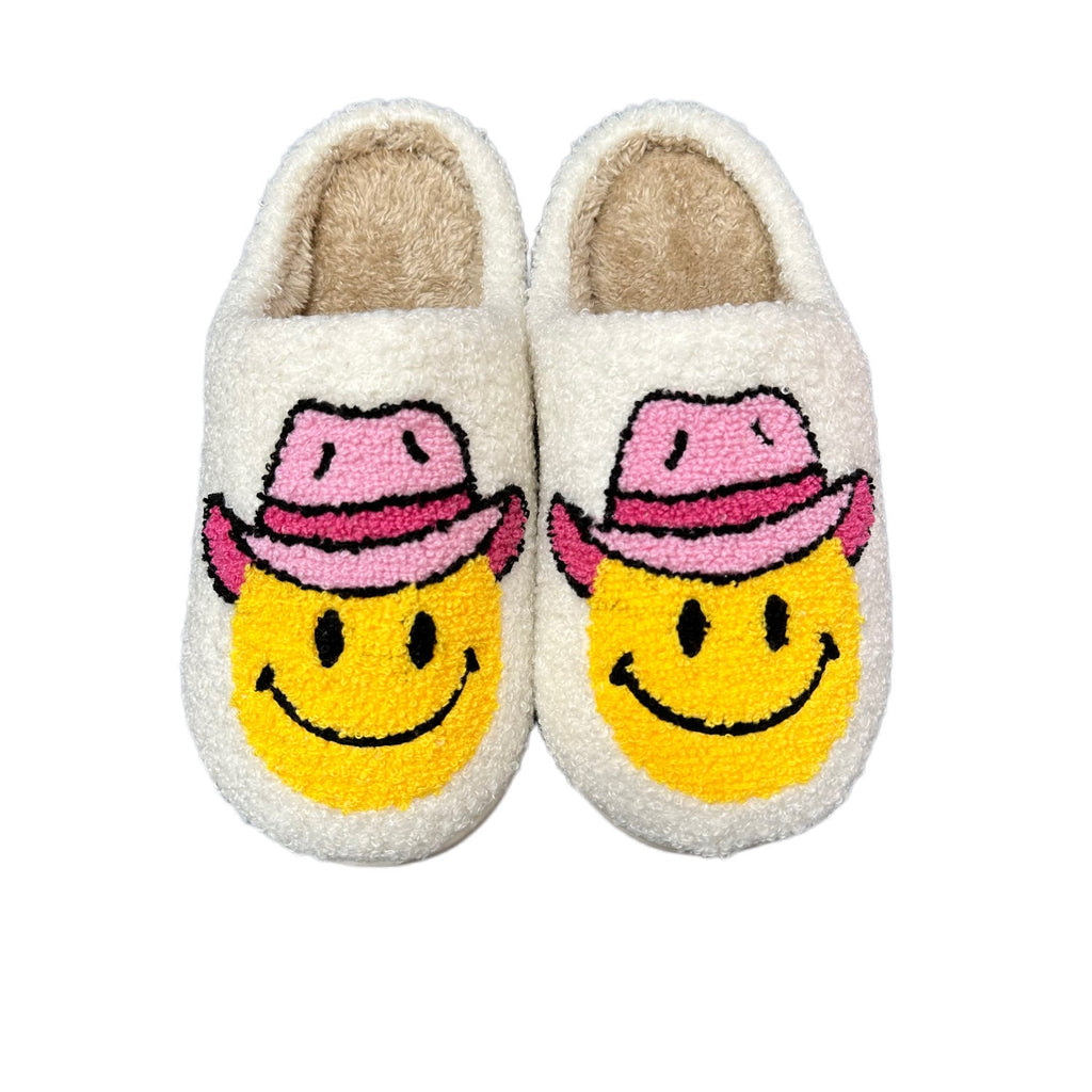 13.39 USD Pantoufles d'intérieur en coton doux à motif visage souriant en denim pour hommes et femmes