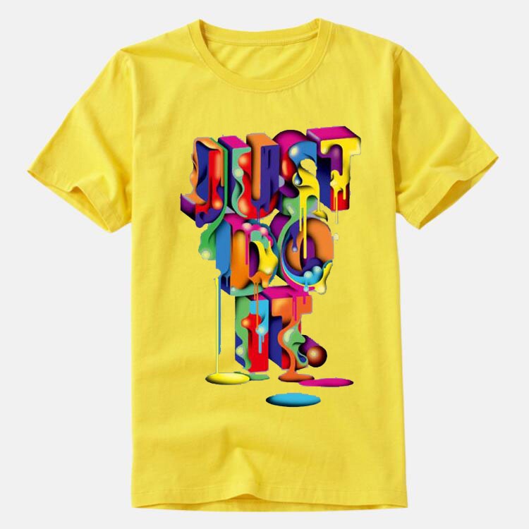 16,51 USD - T-shirt imprimé coloré à col rond pour hommes et femmes « JUST DO IT » ce qui signifie fais-le.