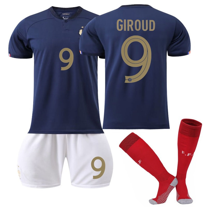 Ensemble de maillots domicile Coupe du Monde n° 10 Mbappé, 19 Benzema, 11 Dembélé, 9 Giroud