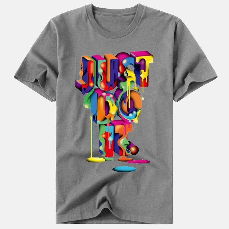 16.51 USD - "JUST DO IT" colorful round-neck printed t-shirt for men and women, meaning "fais-le."