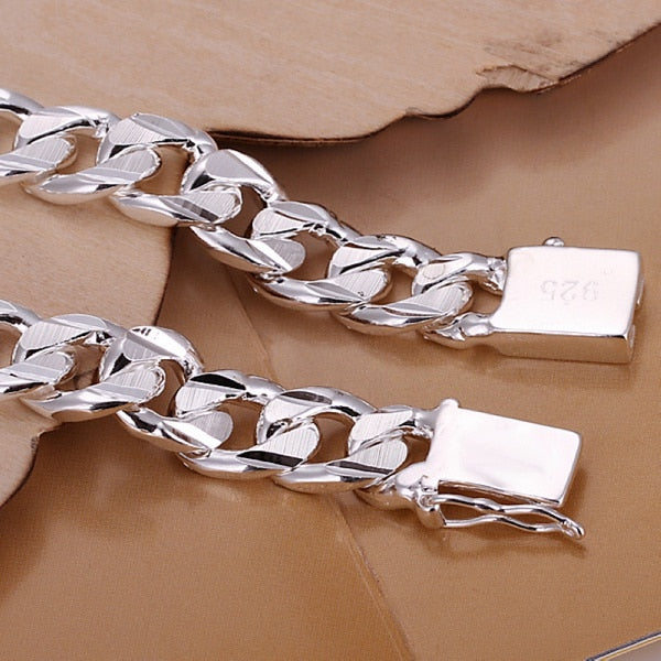 $14.72 - S925 Sterling Silver High-end Unisex Bracelet, Fashion Jewelry, Men's Gift, 10mm Elegant Square Bracelet