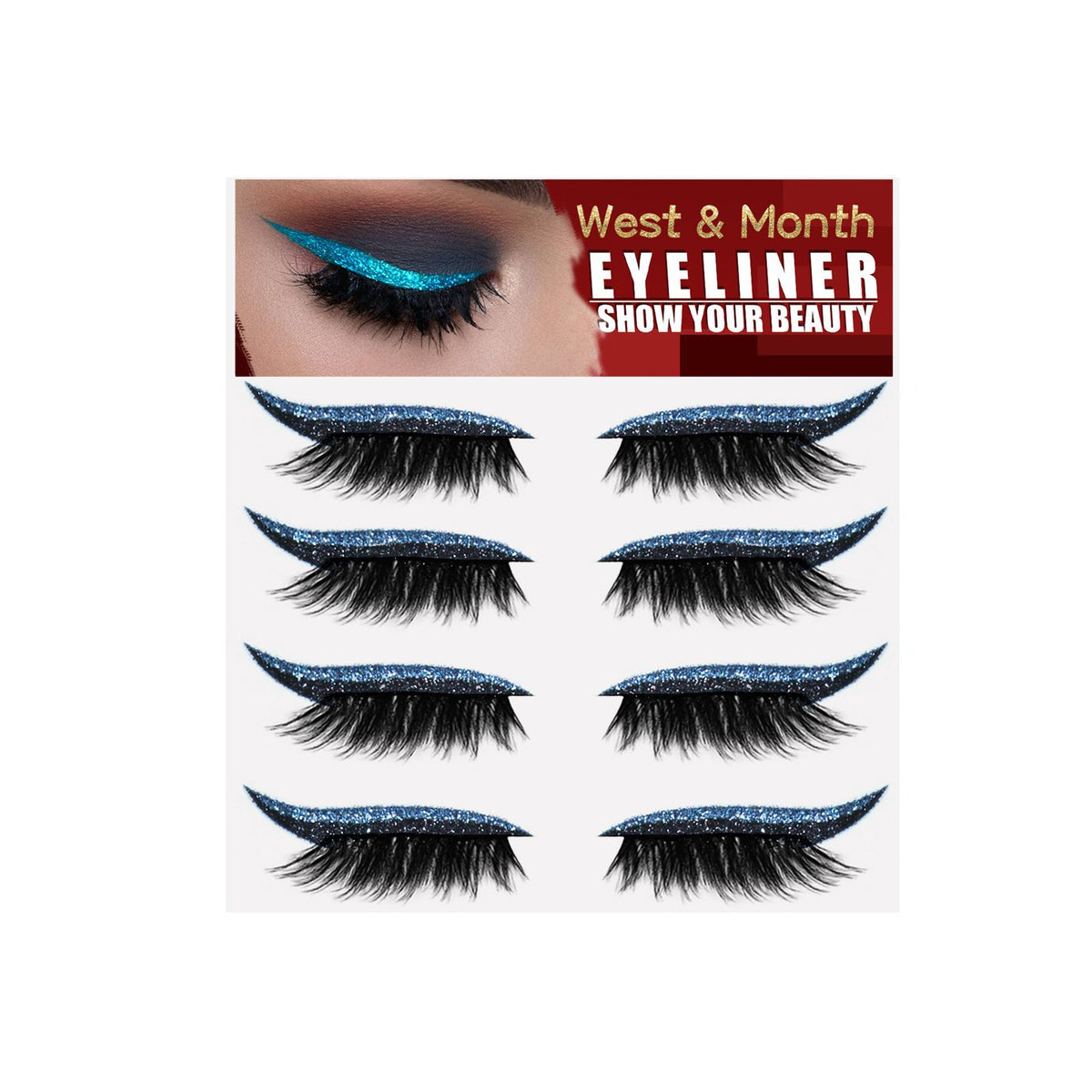 Lot de 4 paires d'autocollants eyeliner et faux cils, bandes de gel auto-adhésives sans colle et faux cils recourbés.