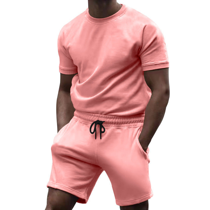 Survêtement de sport et de loisirs d'été pour homme, manches courtes, patchwork, col rond.