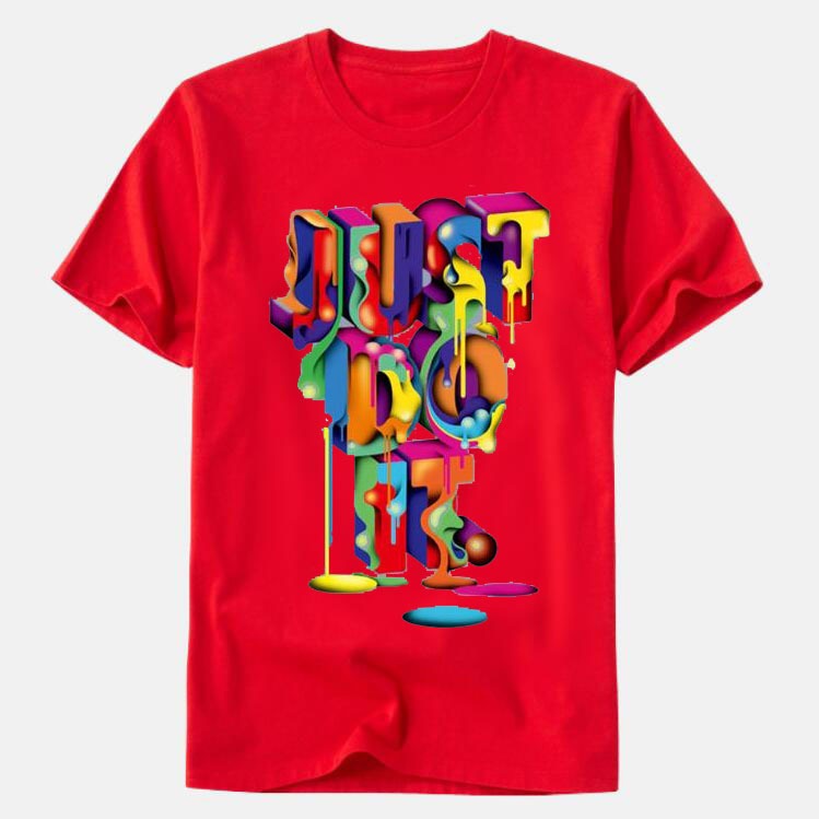 16.51 USD - "JUST DO IT" colorful round-neck printed t-shirt for men and women, meaning "fais-le."