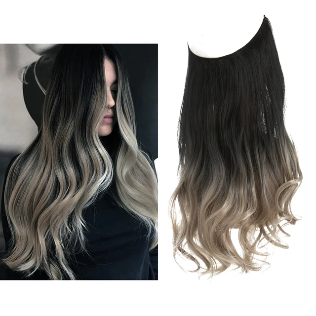 Extension capillaire monobloc pour femme offrant un volume généreux ; modèle en forme de U avec fil invisible, pour une chevelure longue, bouclée et naturelle.