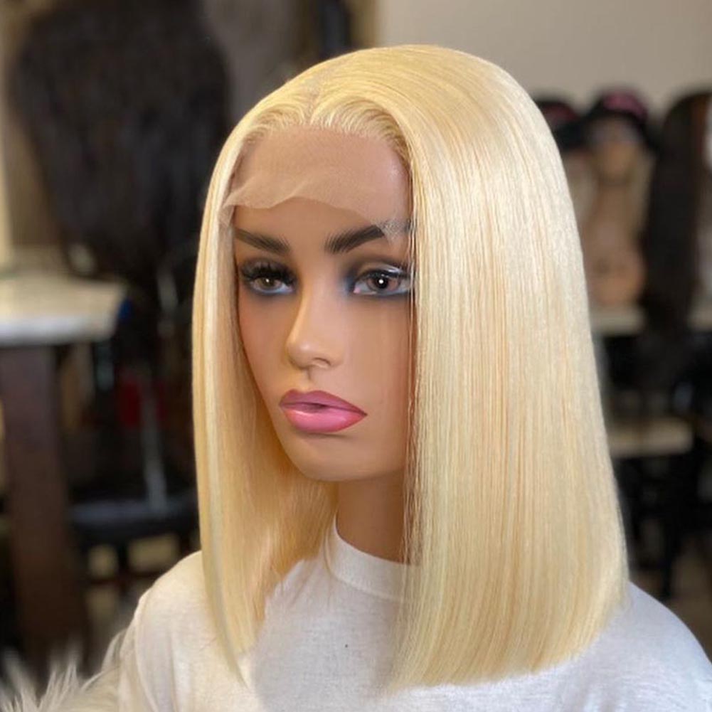 Perruque en fibre chimique avec lace frontale, modèle 613#, ligne de cheveux naturelle, couleur dorée, convient aux femmes.