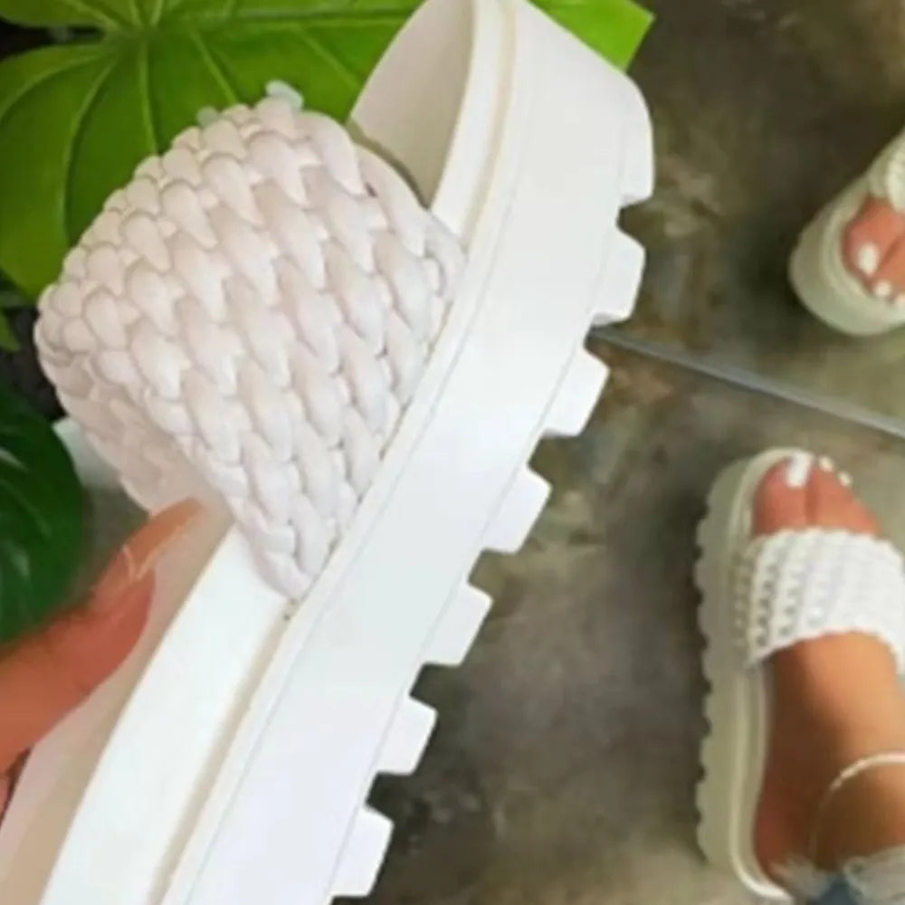 Open Toe PU Leather Platform Sandals