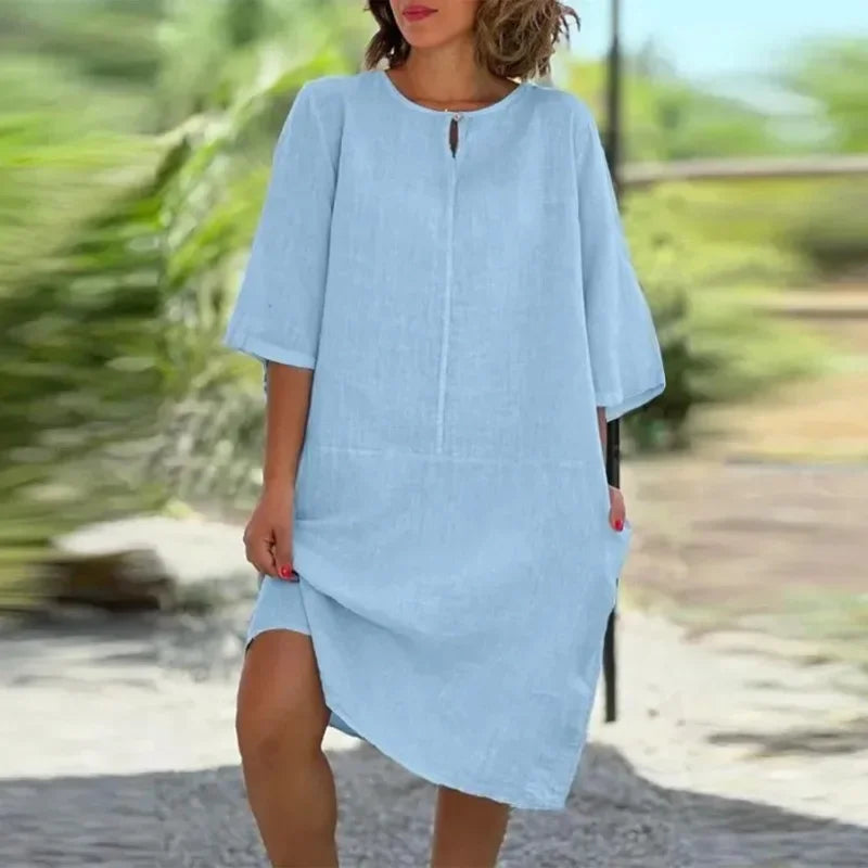 Robe d'été décontractée pour femme en mélange coton-lin – Style Y2k, vintage et streetwear – Coupe ample et confortable – Mode Harajuku