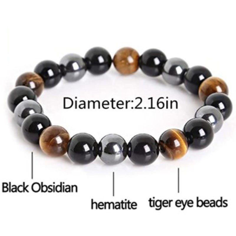 $13.59/14.75 USD - 8mm Black Tiger Eye Beaded Adjustable Double Bracelet, Braided Elastic Cord, Hand Pull.
