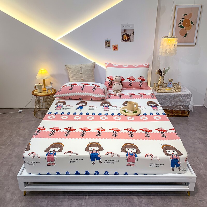23.29/26.76/29.08 USD - Geometric Pattern Elastic Cotton Fitted Sheet, Elastic Mattress Cover, Queen/King Bedding Set