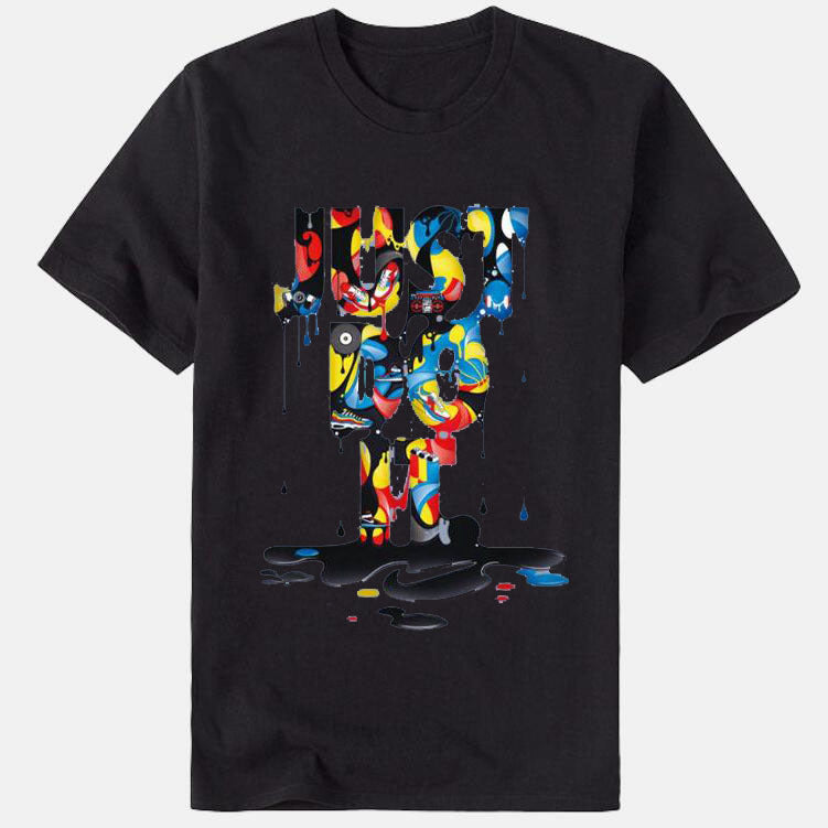 16,51 USD - T-shirt imprimé coloré à col rond pour hommes et femmes « JUST DO IT » ce qui signifie fais-le.