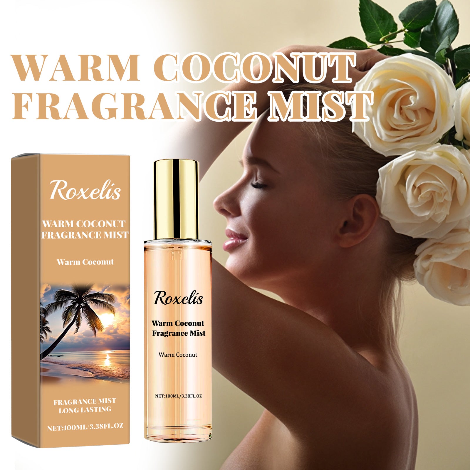 Bruma perfumada corporal de coco cálido, fragancia fresca y natural de larga duración. Ideal para una cita romántica, esta bruma perfumada crea un ambiente íntimo.