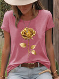 $18.62 - Short Sleeve Round Neck T-Shirt with Gold Rose