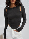 15.37 USD T-shirt à manches longues en maille à col rond pour femme - Sexy