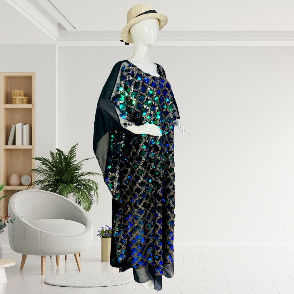 Robe asymétrique ornée de perles pour femme, robe à sequins