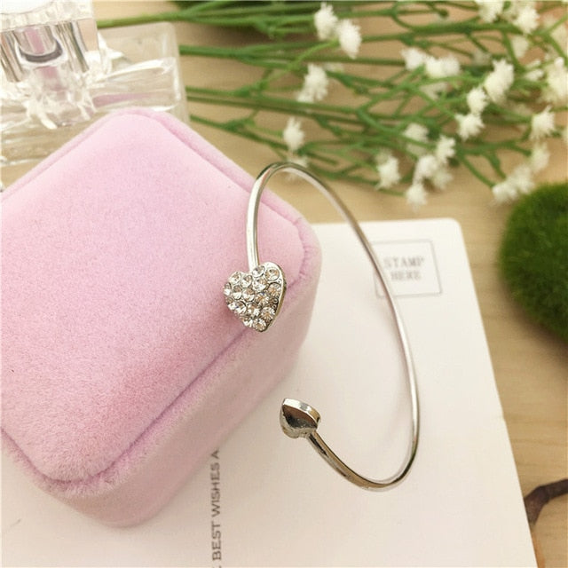 $7.22 - Adjustable Crystal Double Heart Knot Cuff Bracelet for Women, Bilezik Jewelry Gift Mujer Pulseras
