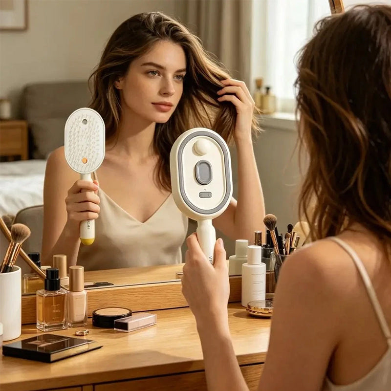 Brosse à cheveux électrique vapeur avec brumisateur, peigne lissant ionique pour moins de casse et sans résidus, outil de coiffage pour des cheveux lisses et brillants