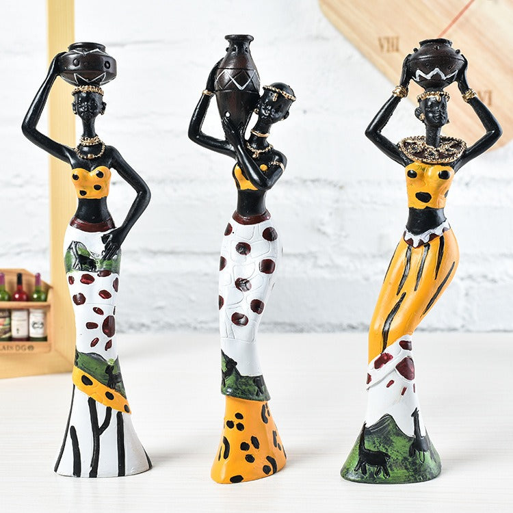Figurine décorative en résine au design exotique représentant un personnage africain – Objet créatif pour bureau ou cadeau