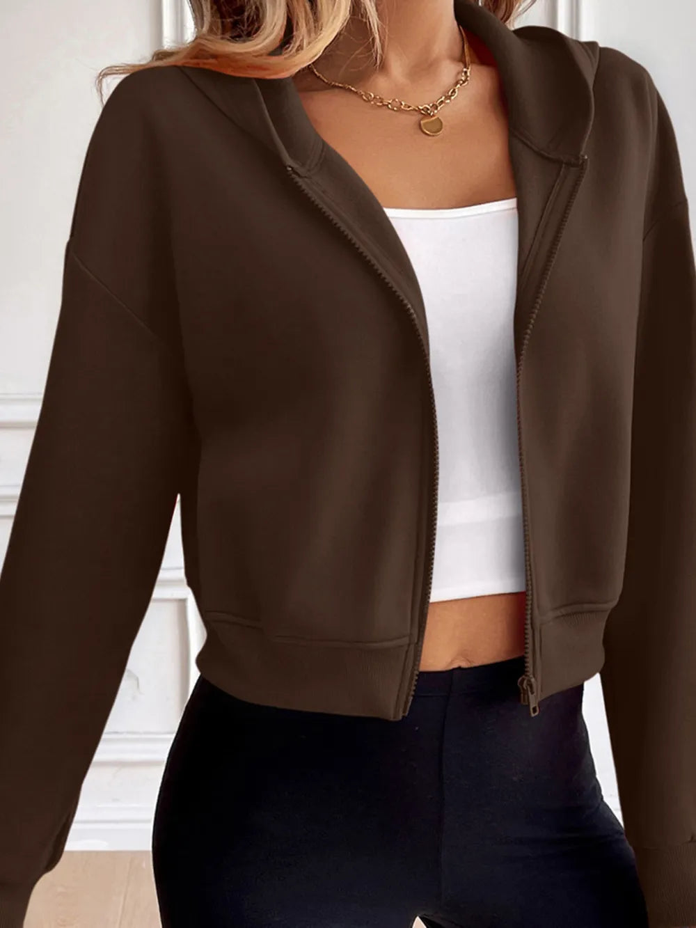 Zipped hoodie with dropped shoulders