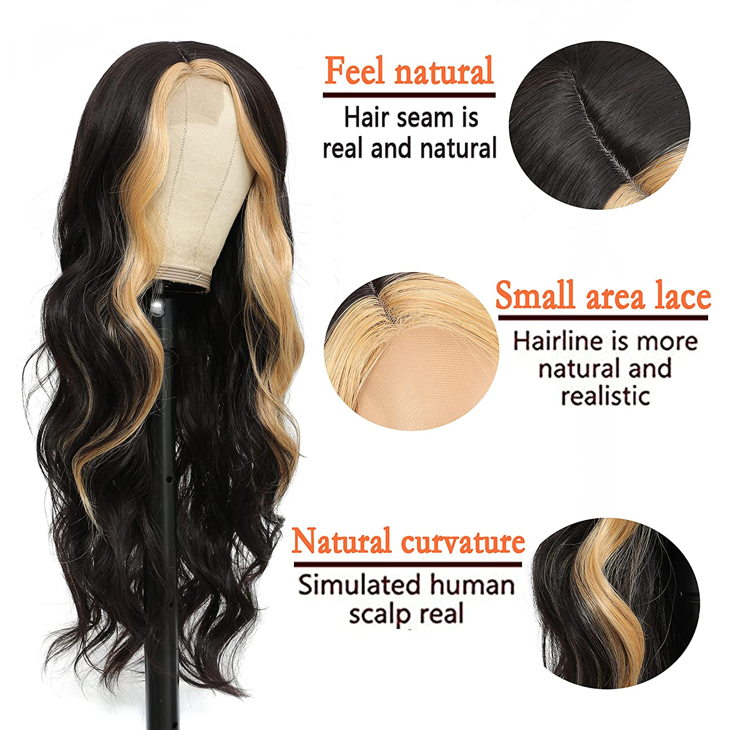 Perruques américaines à cheveux longs et bouclés, perruques à lace frontale pour femmes, perruques en soie haute température et casques audio