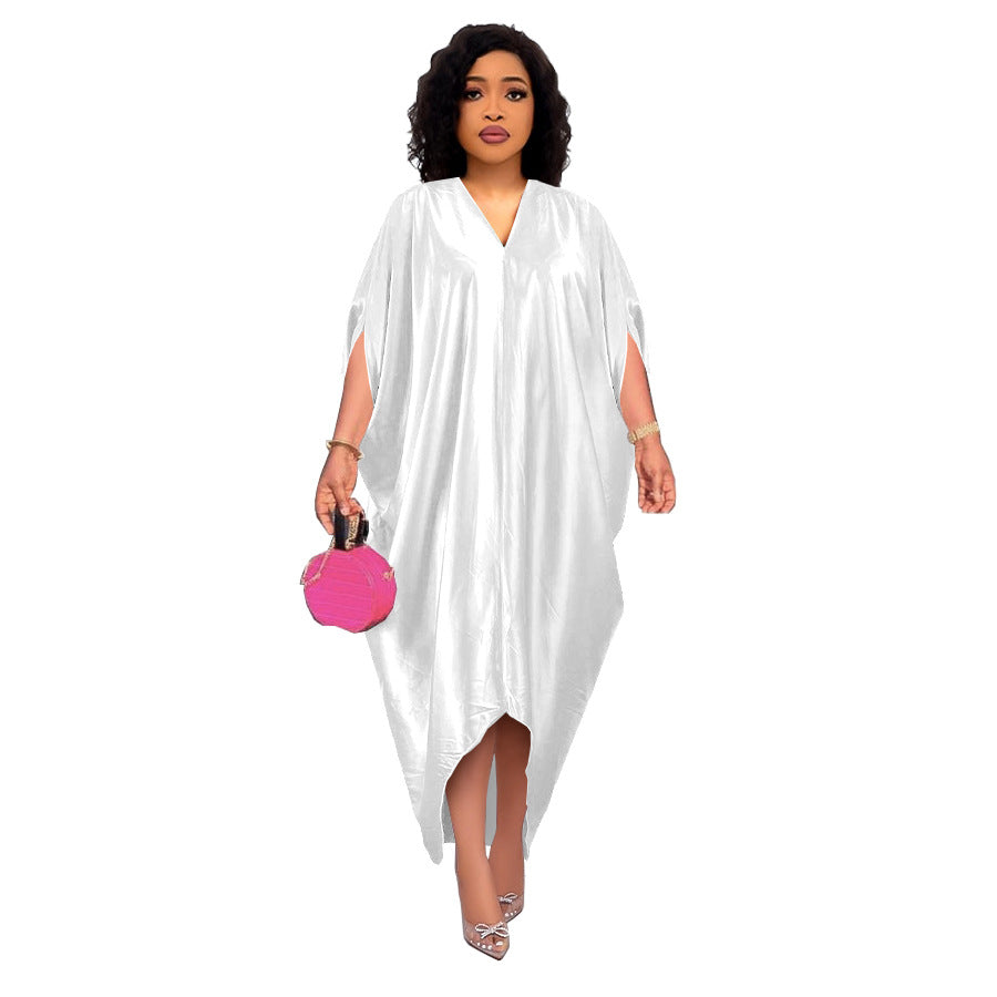 Robe grande taille pour femme, style africain, couleur unie et col en V (collection printemps)