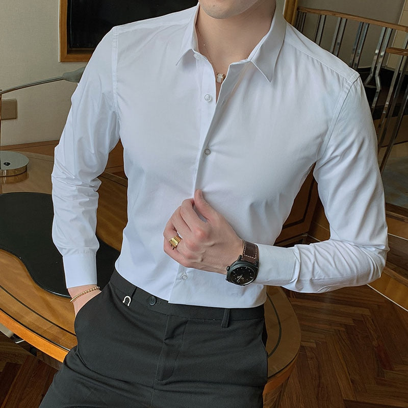 36.81 USD Chemise à manches longues en coton, coupe ajustée, style décontracté chic, blanche et noire, tailles 5XL à 8XL.