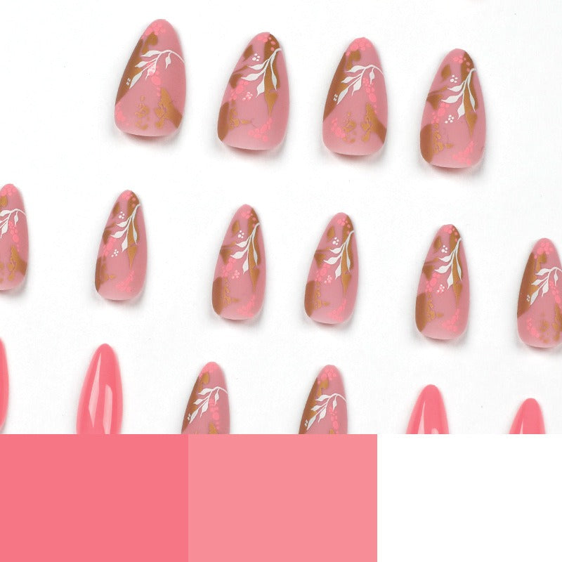 Wearable Manicure Pink polka dot nails Gold leaf ink White flower nail stickers Removable nails