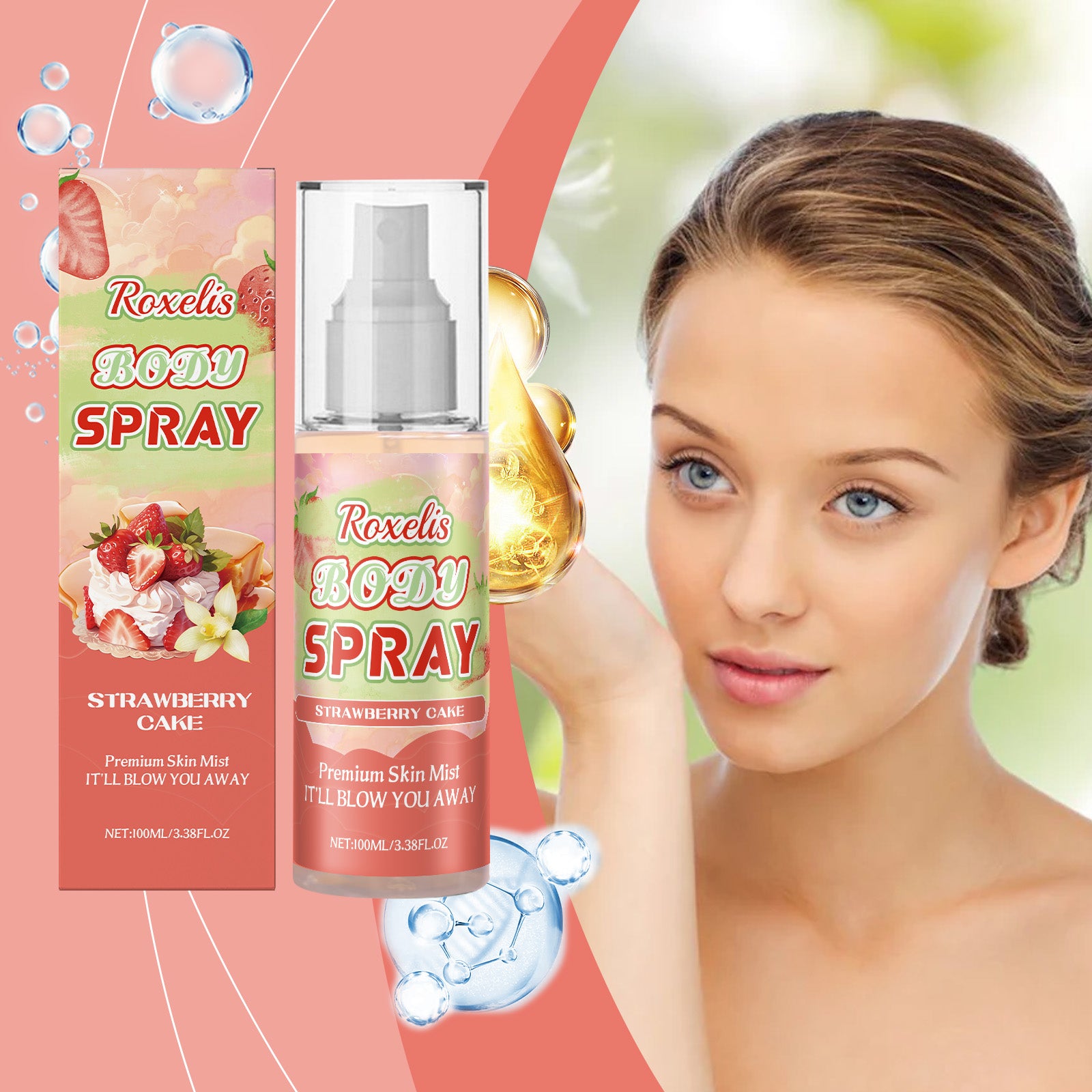 16.30 USD - Roxelis Strawberry Cake Fragrance Body Mist - Long-lasting Fresh Scent with Sweet Notes - Light and Elegant Multi-Layered Scent