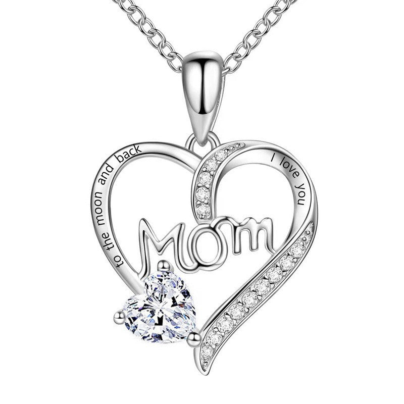 $12.81 - Engraved Heart Rhinestone Necklace for Mom, for Mother's Day and even her Birthday