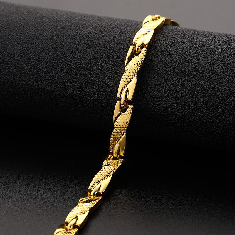 USD 12.04/13.64 - Men's gold-plated titanium steel bracelet, dragon pattern, 7mm wide.