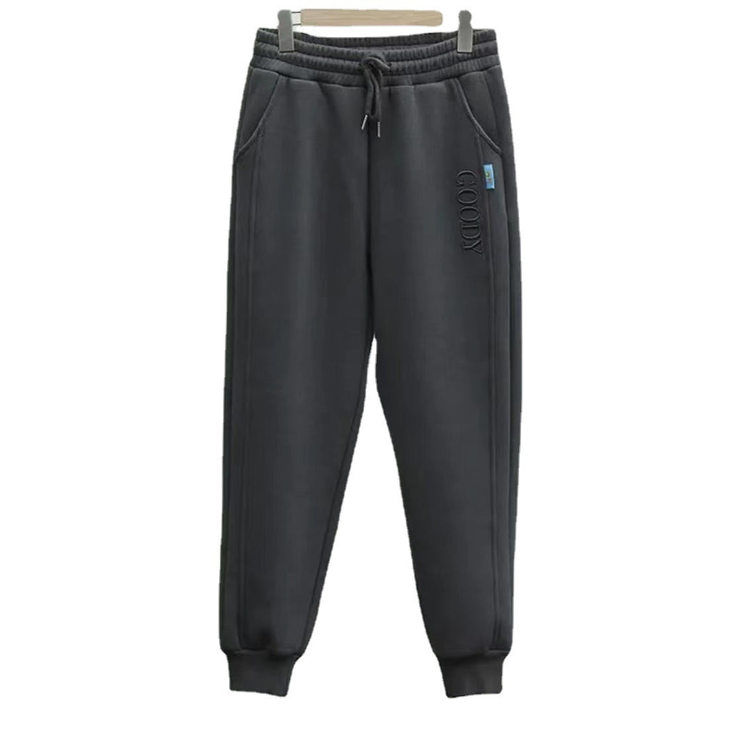 Pantalón de invierno de vellón grueso y holgado para mujer, cintura elástica adelgazante y dobladillo ajustado, estilo bombacho.