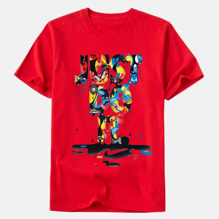 16,51 USD - T-shirt imprimé coloré à col rond pour hommes et femmes « JUST DO IT » ce qui signifie fais-le.