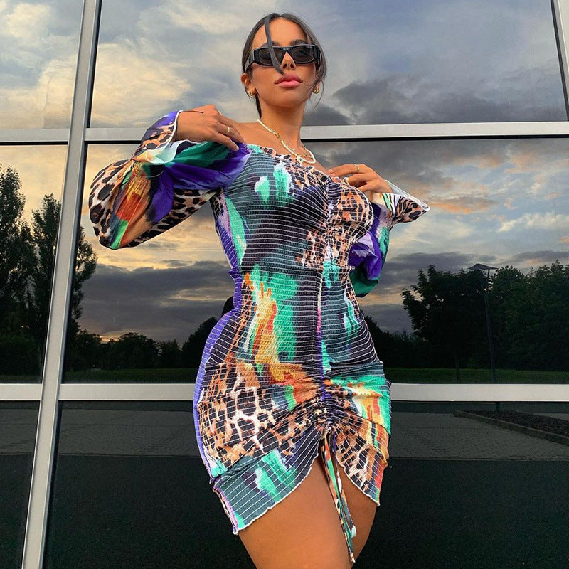 Robe longue plissée à imprimé animal pour femme