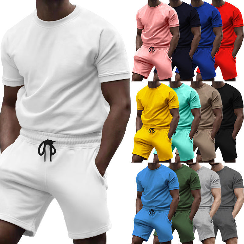 Survêtement de sport et de loisirs d'été pour homme, manches courtes, patchwork, col rond.