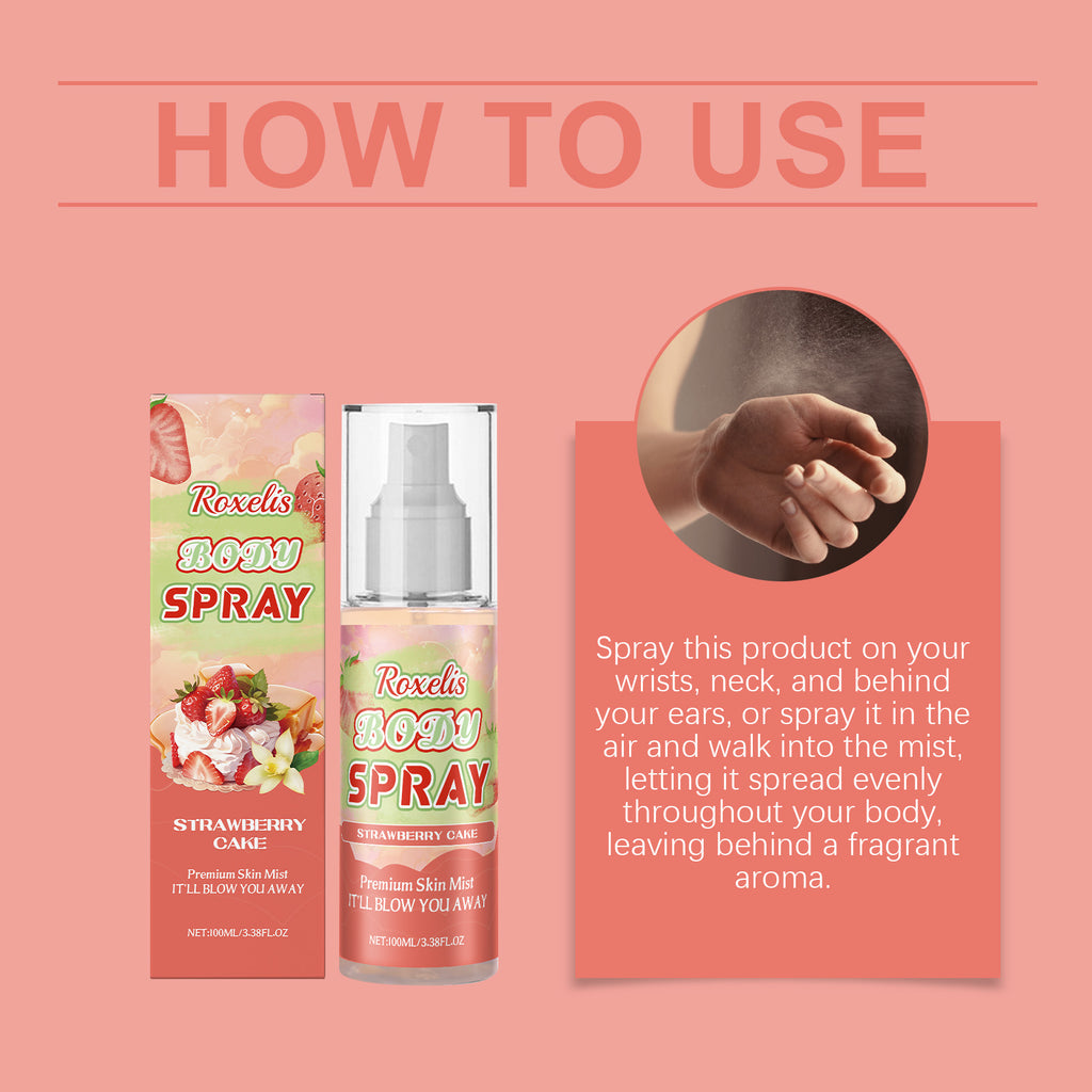16.30 USD - Roxelis Strawberry Cake Fragrance Body Mist - Long-lasting Fresh Scent with Sweet Notes - Light and Elegant Multi-Layered Scent