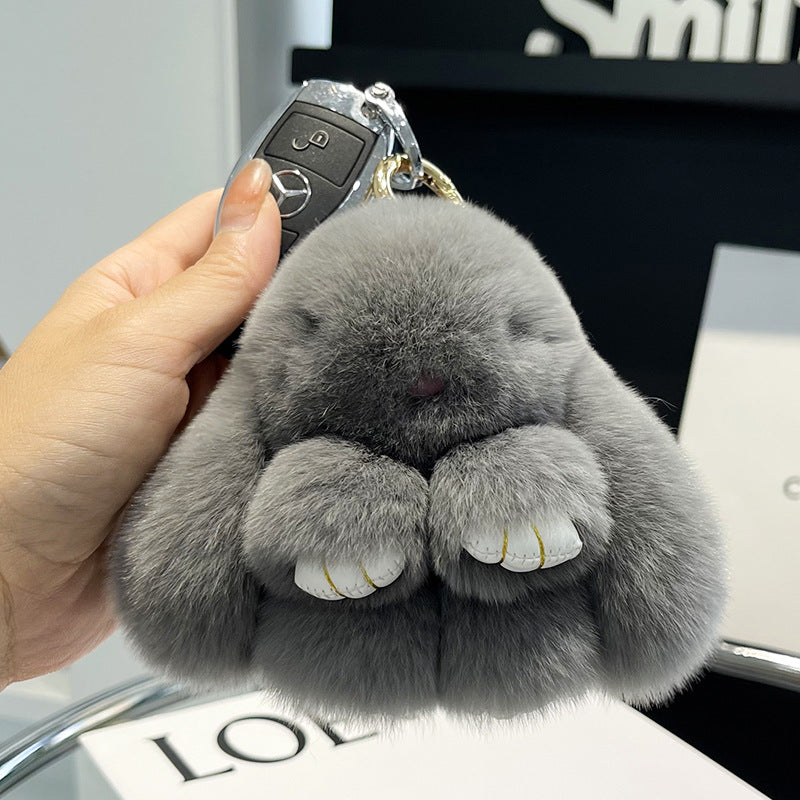 17,46 USD - Adorable lapin Rex en fourrure, porte-clés/pendentif/mini-sac en peluche, ornement lapin