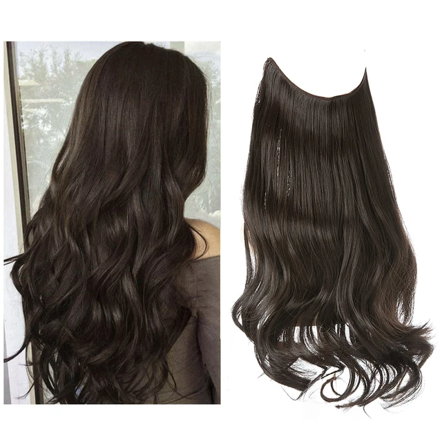 Extension capillaire monobloc pour femme offrant un volume généreux ; modèle en forme de U avec fil invisible, pour une chevelure longue, bouclée et naturelle.