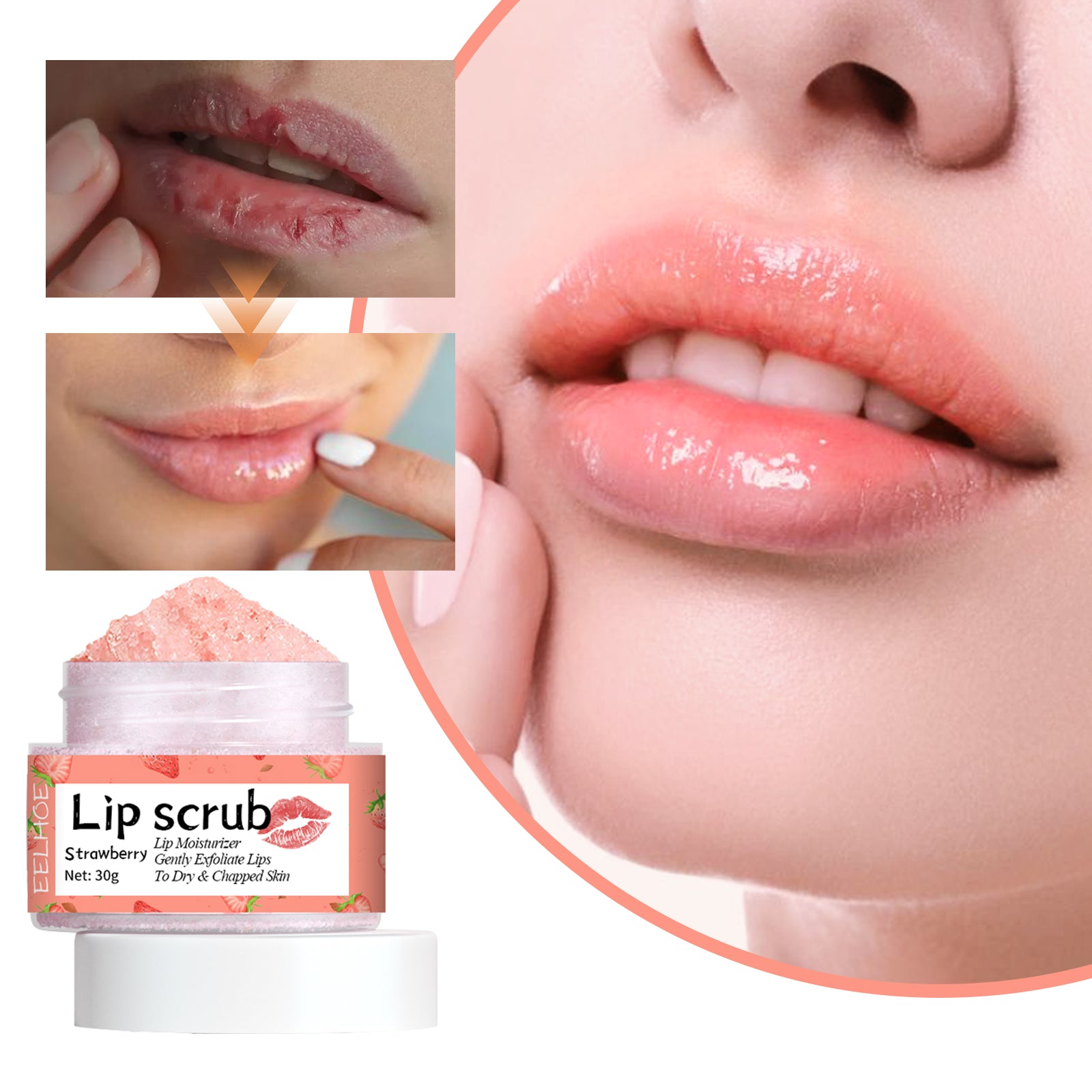 $22.01 - EELHOE Strawberry Lip Scrub: hydrates lips, prevents chapping, removes dead skin, and reduces fine lines at the corners of the mouth.