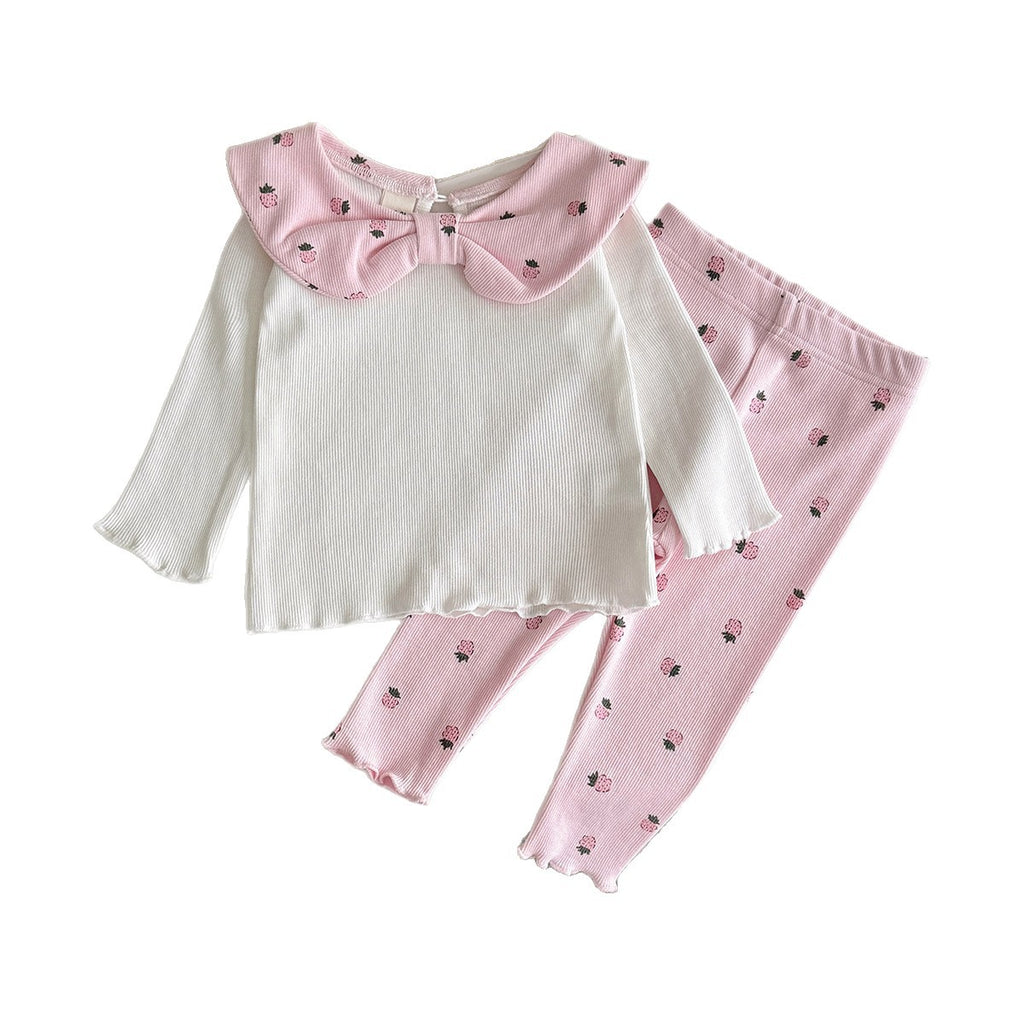 Ensemble deux pièces pour bébé : haut et pantalon avec col à nœud