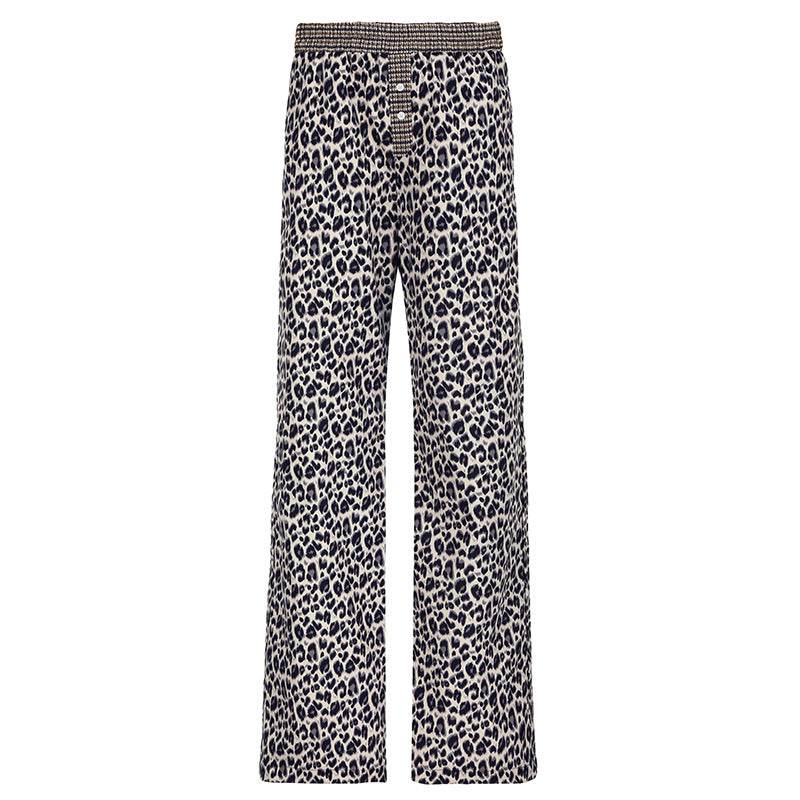 Pantalon taille basse duveteux imprimé léopard pour femme, T-shirt moulant asymétrique à manches longues, ensemble décontracté