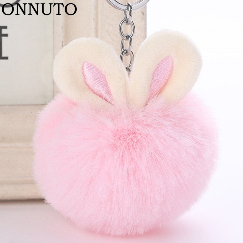 13,98 USD - Pendentif boule de poils oreilles de lapin mignonnes, accessoires de mode pour sacs à main, porte-clés en peluche, ornements